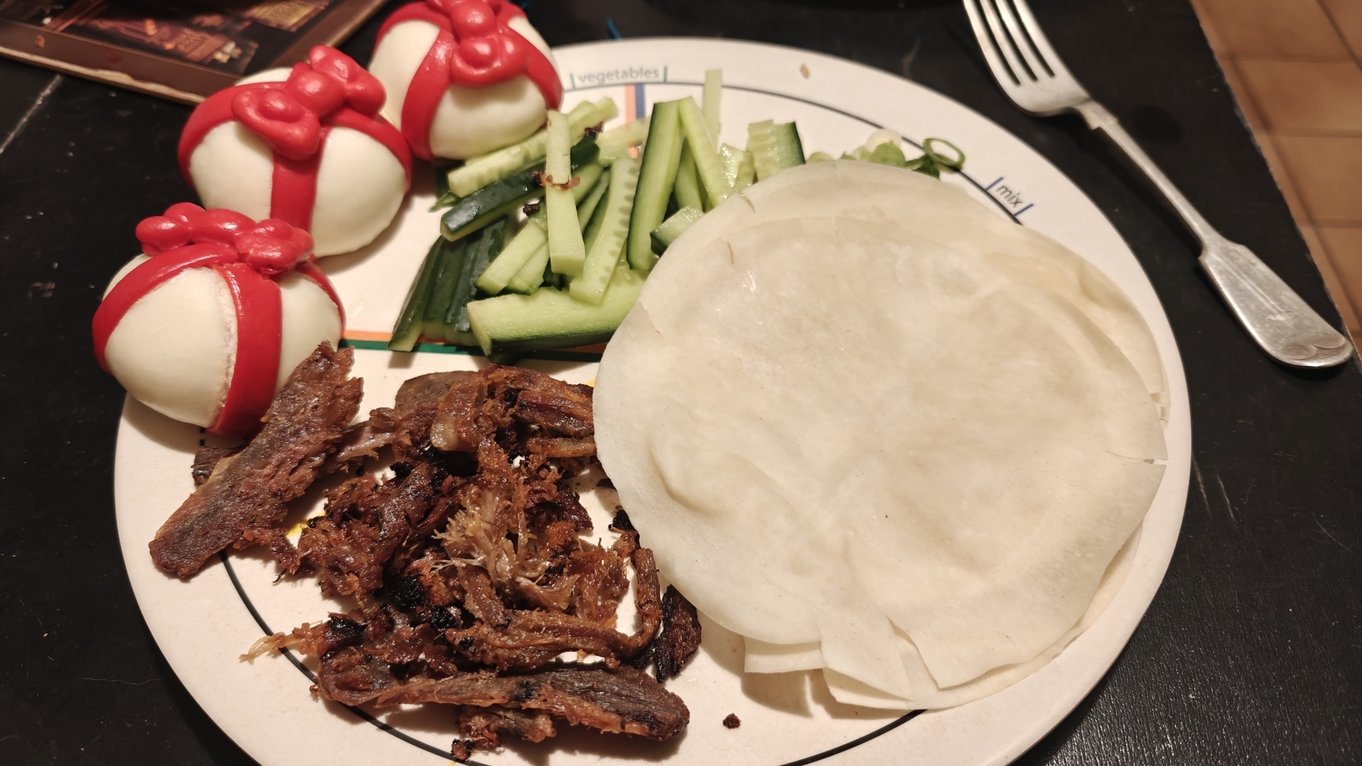 Snow cooked left over lamb used to make "duck" pancakes and dinner pretty bao